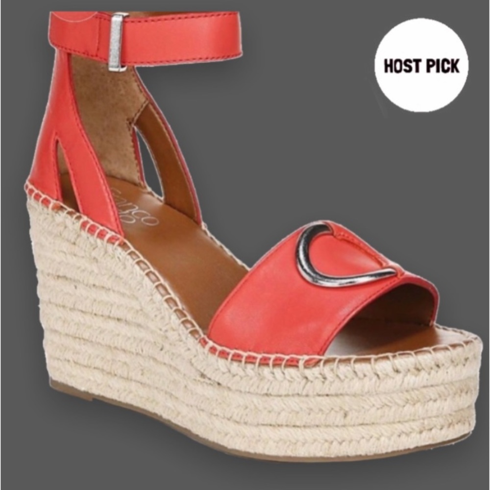 👡 Coral Red Leather Espadrilles Wedge Heels Silver Accents FRANCO SARTO